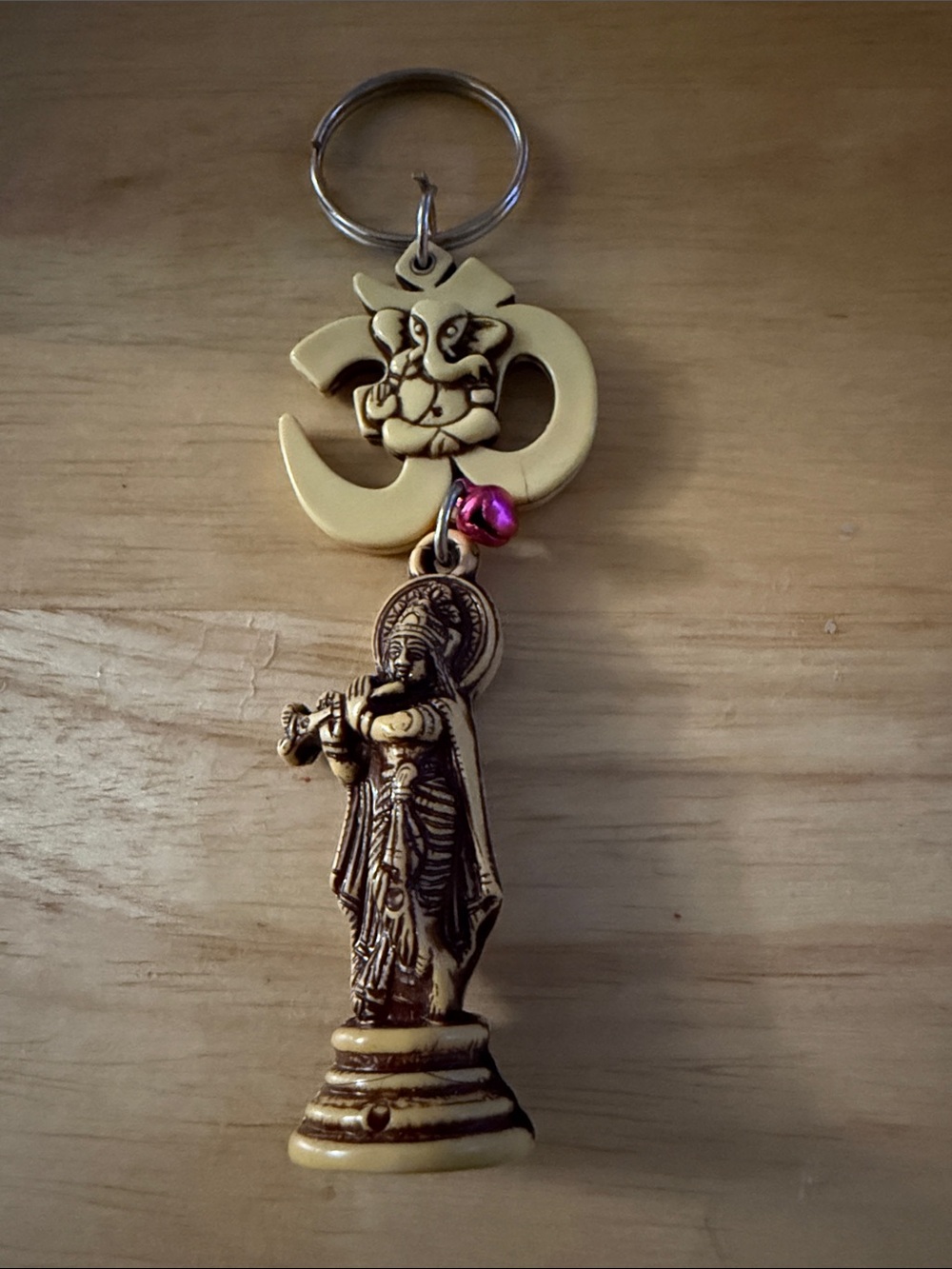 Gold Hindu Deity Keychain Pendant with Pink Accent
